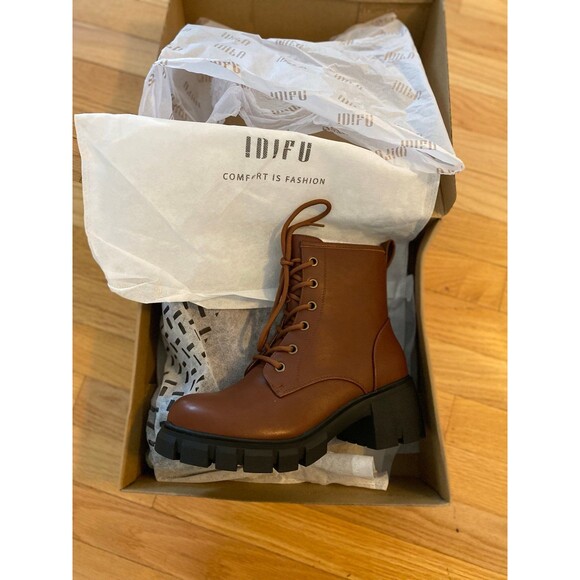 IDIFU Brown Chunky Combat Boots Women’s 7 Lace-Up Ankle Winter Boots NIB Workwea - Picture 12 of 12